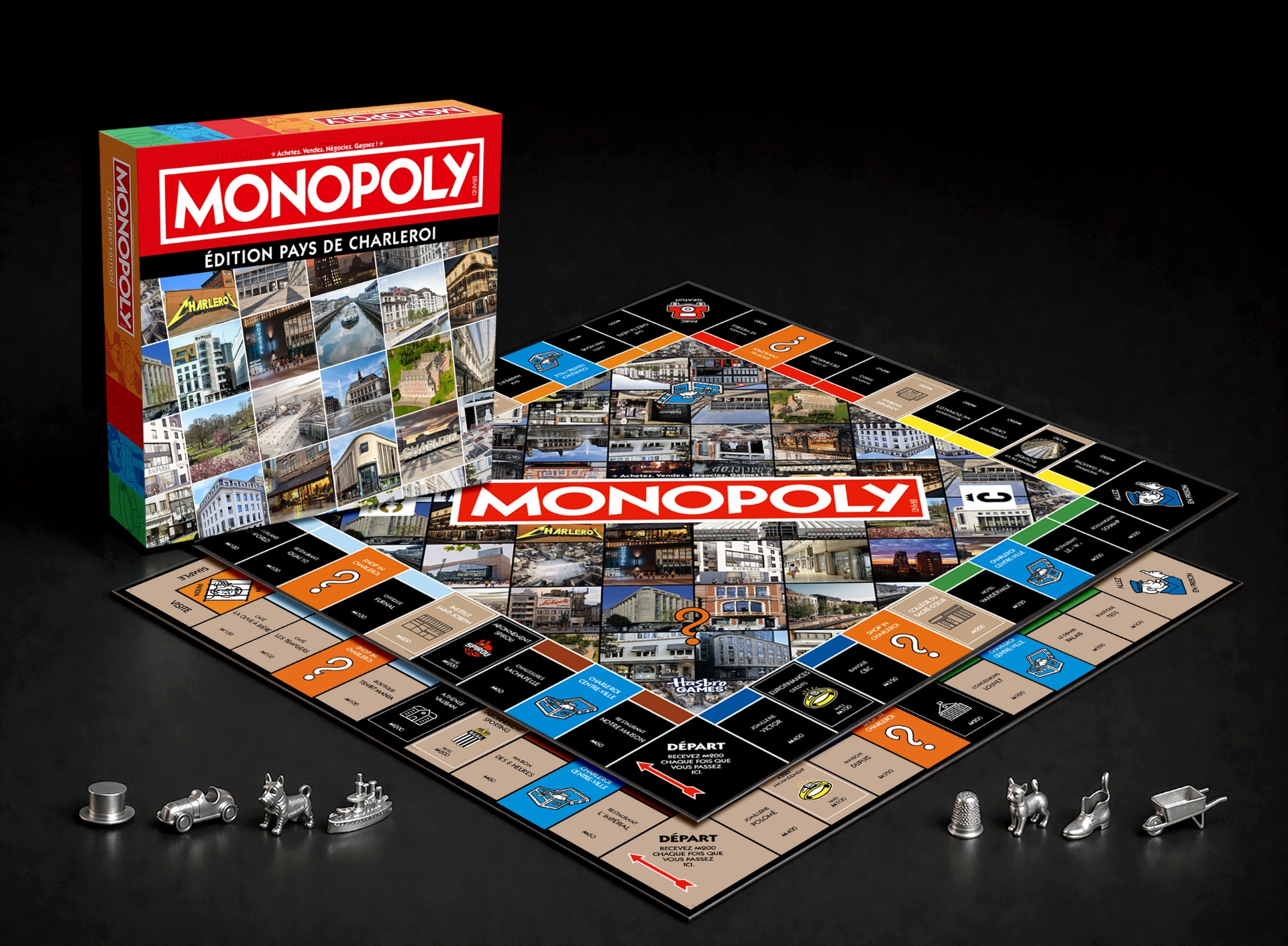 Boîte et plateau bi-face du Monopoly Édition Pays de Charleroi